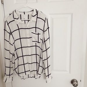 White & Black Check Button Up